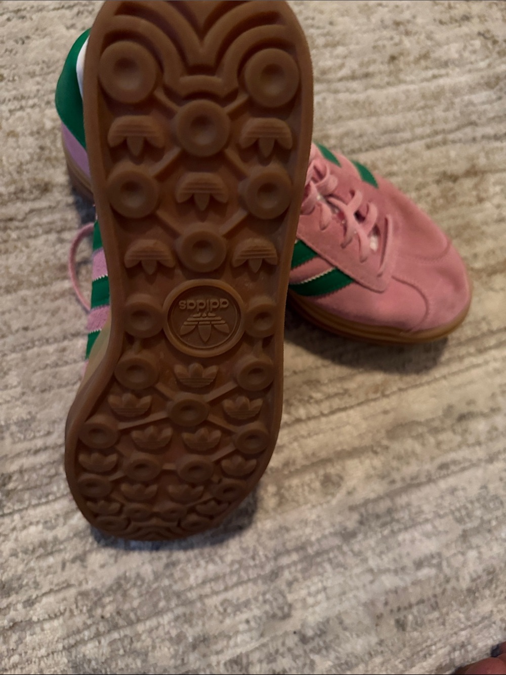 adidas Women's Pink Suede Sneakers with Green Stripes - Picture 4 of 5